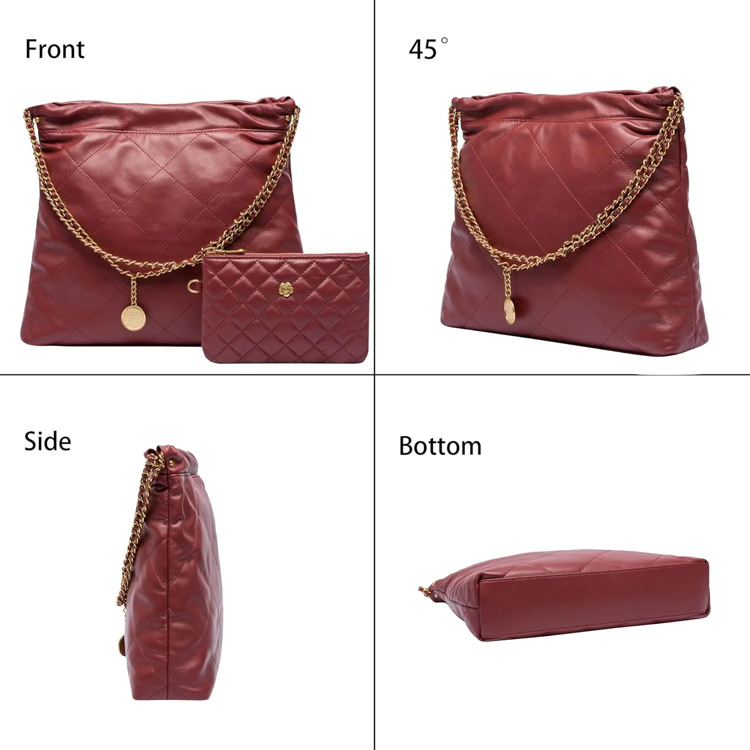 DORIS&JACKY Quilted Tote Bag Set For Women Soft Lambskin Shoulder Purse And Large Leather Work Handbag With 1 Small Clutch