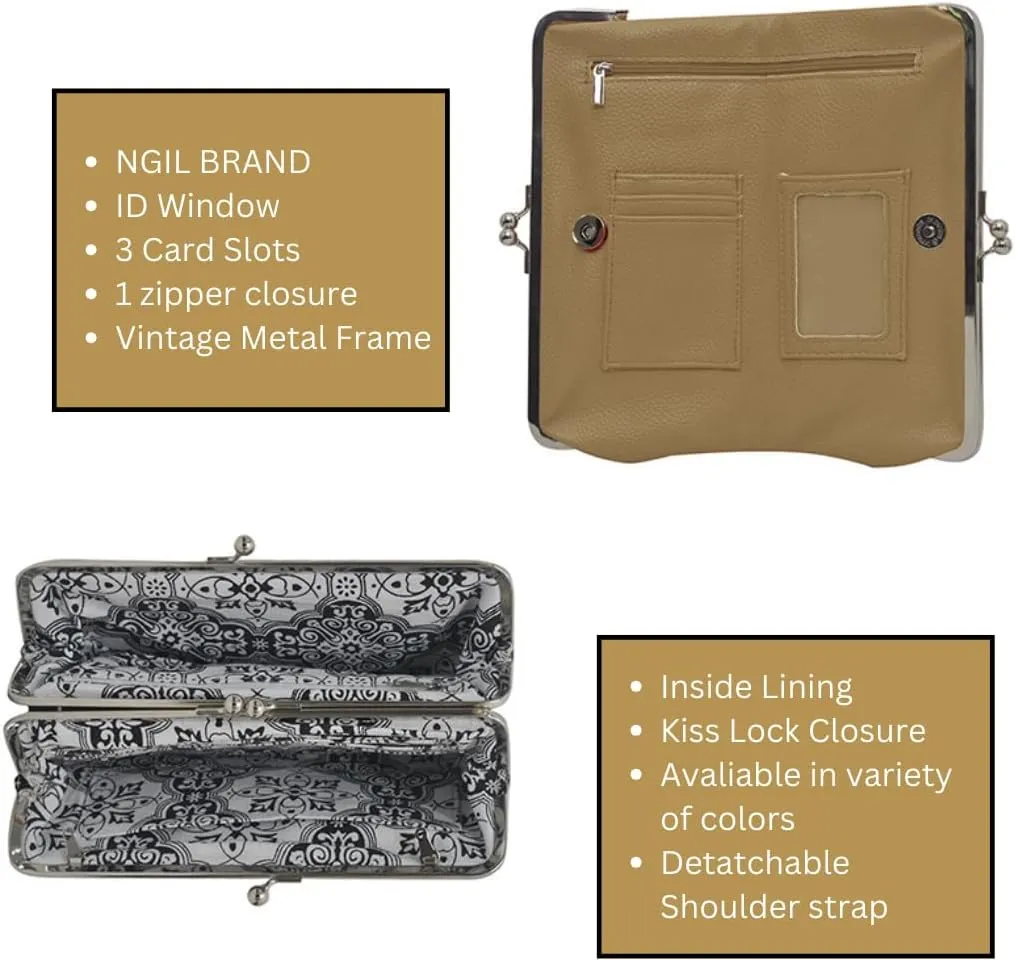 Double Frame Vintage Style Clutch Purse, Women's Travel Wallet