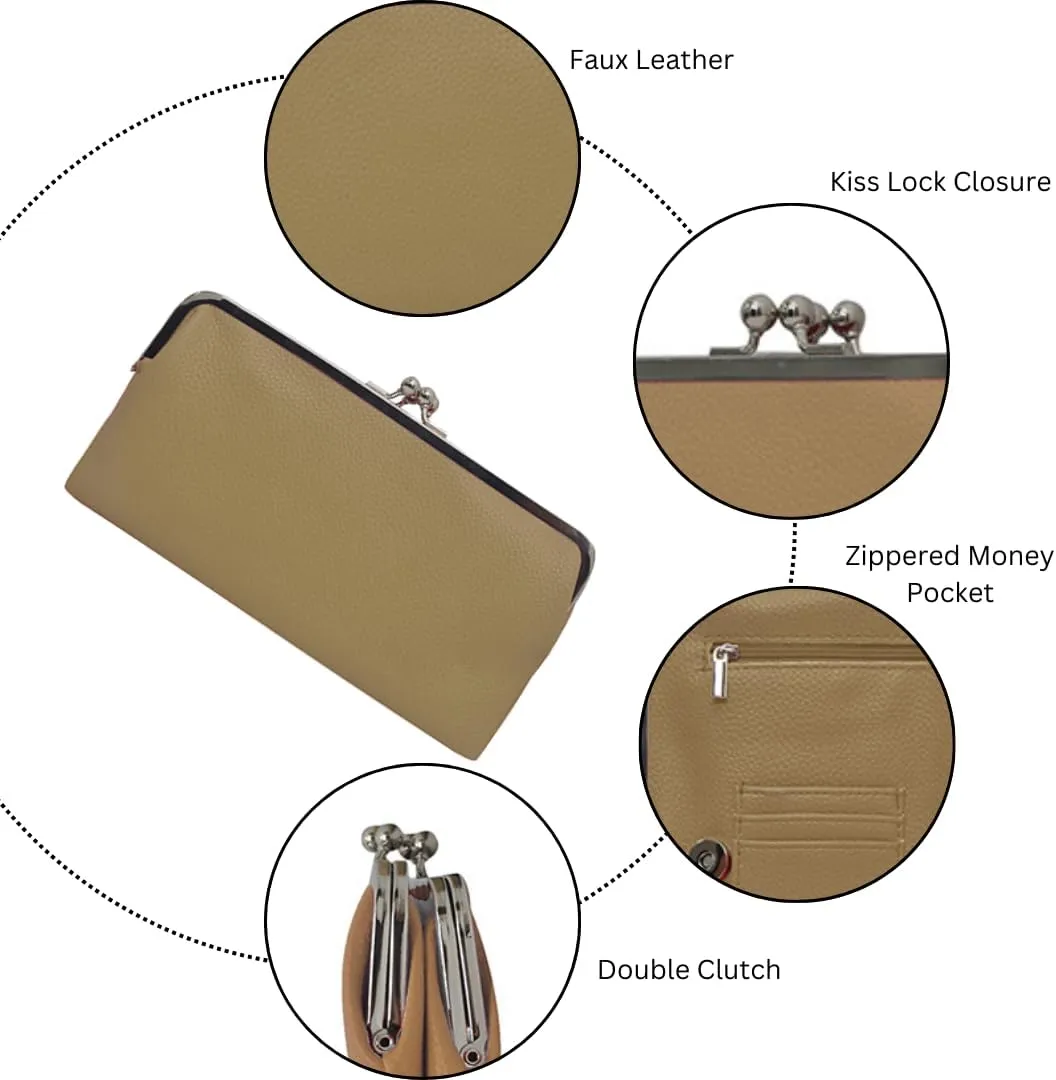 Double Frame Vintage Style Clutch Purse, Women's Travel Wallet