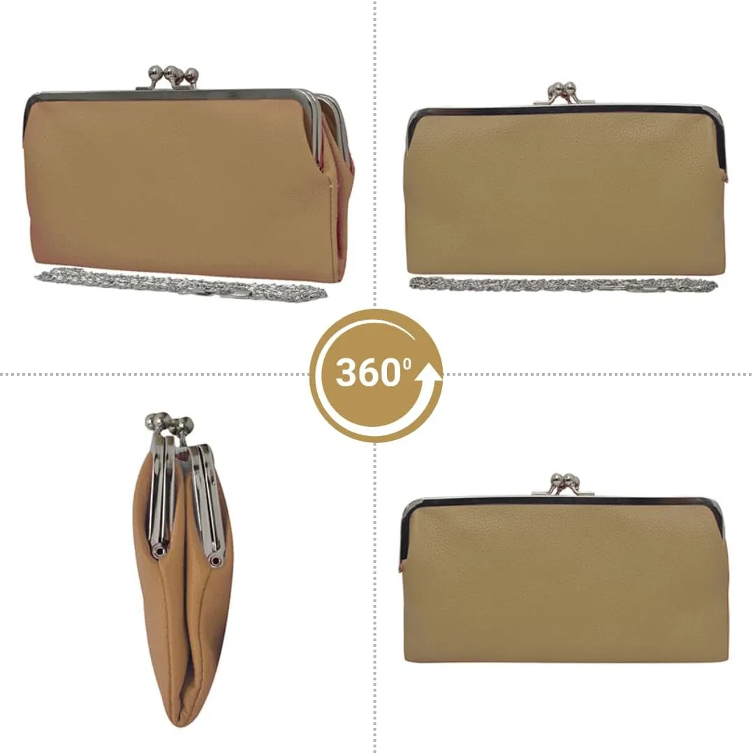 Double Frame Vintage Style Clutch Purse, Women's Travel Wallet