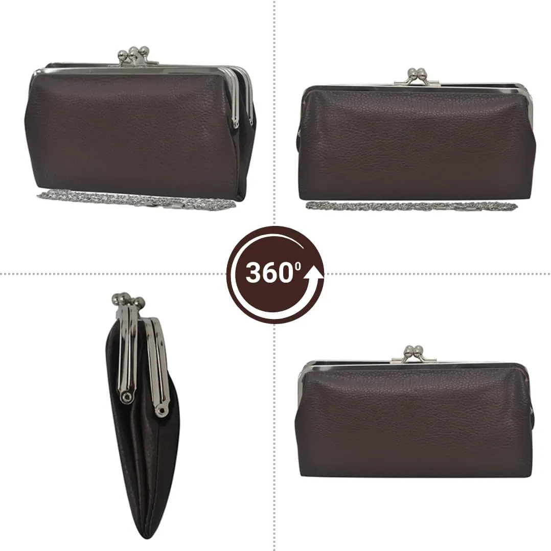 Double Frame Vintage Style Clutch Purse, Women's Travel Wallet