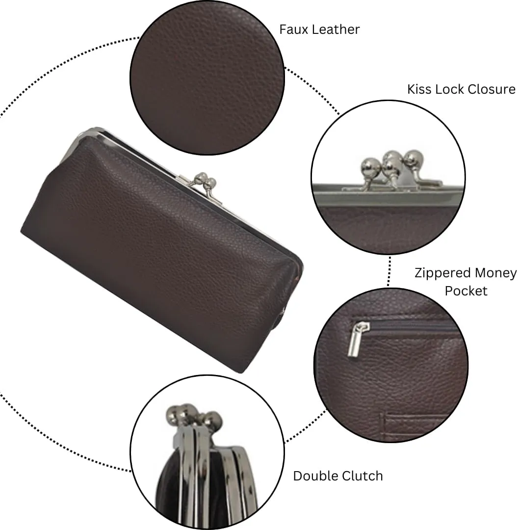 Double Frame Vintage Style Clutch Purse, Women's Travel Wallet