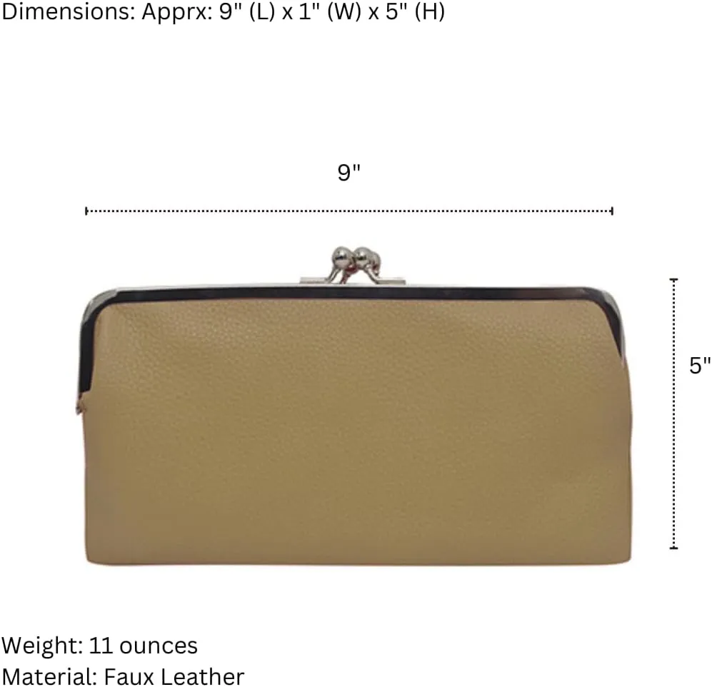 Double Frame Vintage Style Clutch Purse, Women's Travel Wallet