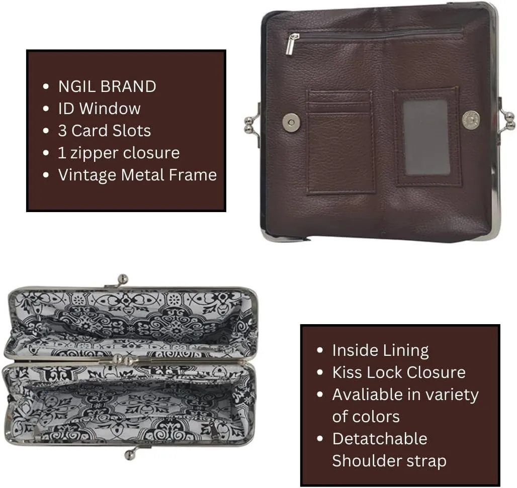Double Frame Vintage Style Clutch Purse, Women's Travel Wallet