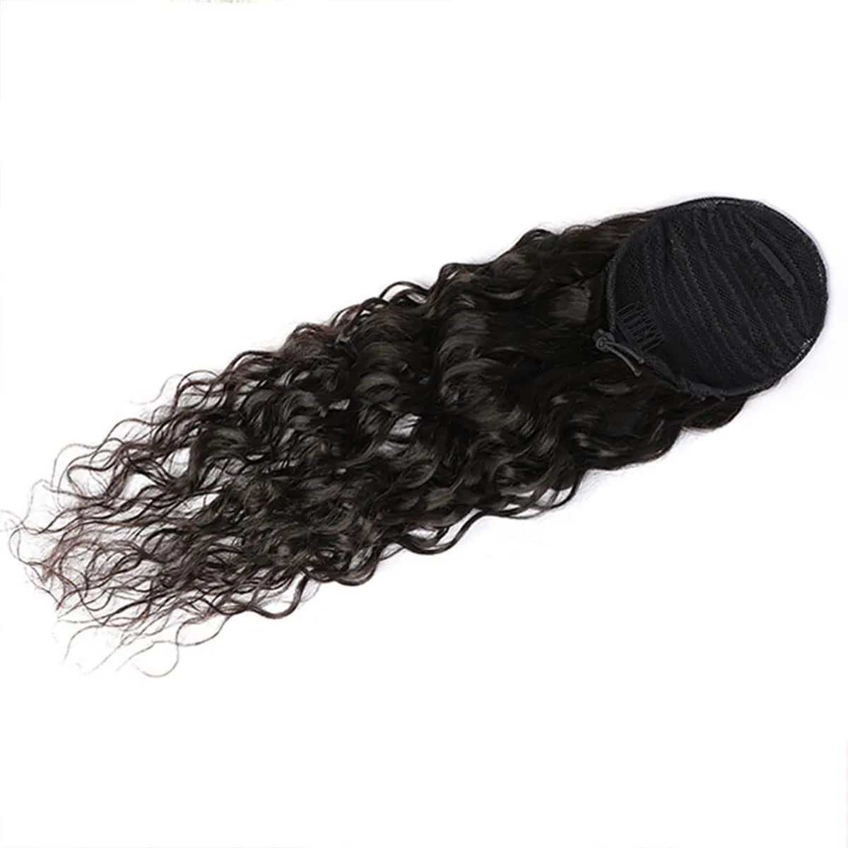 Drawstring Ponytail Water Wave Human Hair Clip in Hair Extension Curly Wave Natural Black 100% Brazilian Human Hair Ponytails Afro for Black Women Ponytail (16 Inches,115g)