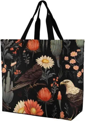 Eagle Cactus Shoulder Bag Large Capacity Shopping Bag Washable Grocery Bag Handbag for Women Men
