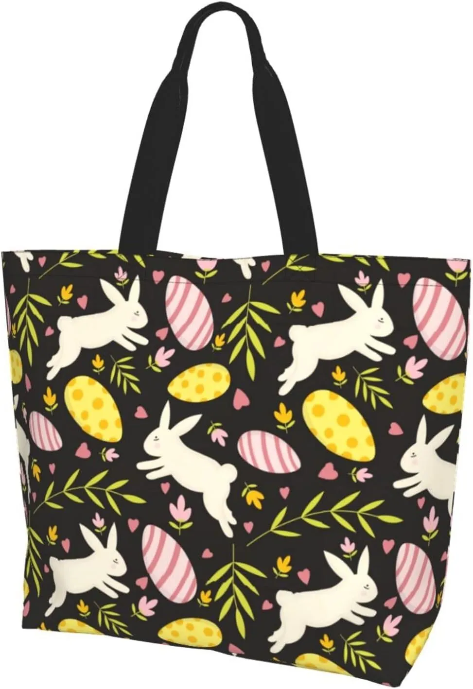 Easter Bags, Easter Bunny Tote Bag for Women Men Reusable Rabbits Shoulder Bag for Shopping, Beach, Travel, Work, Gym