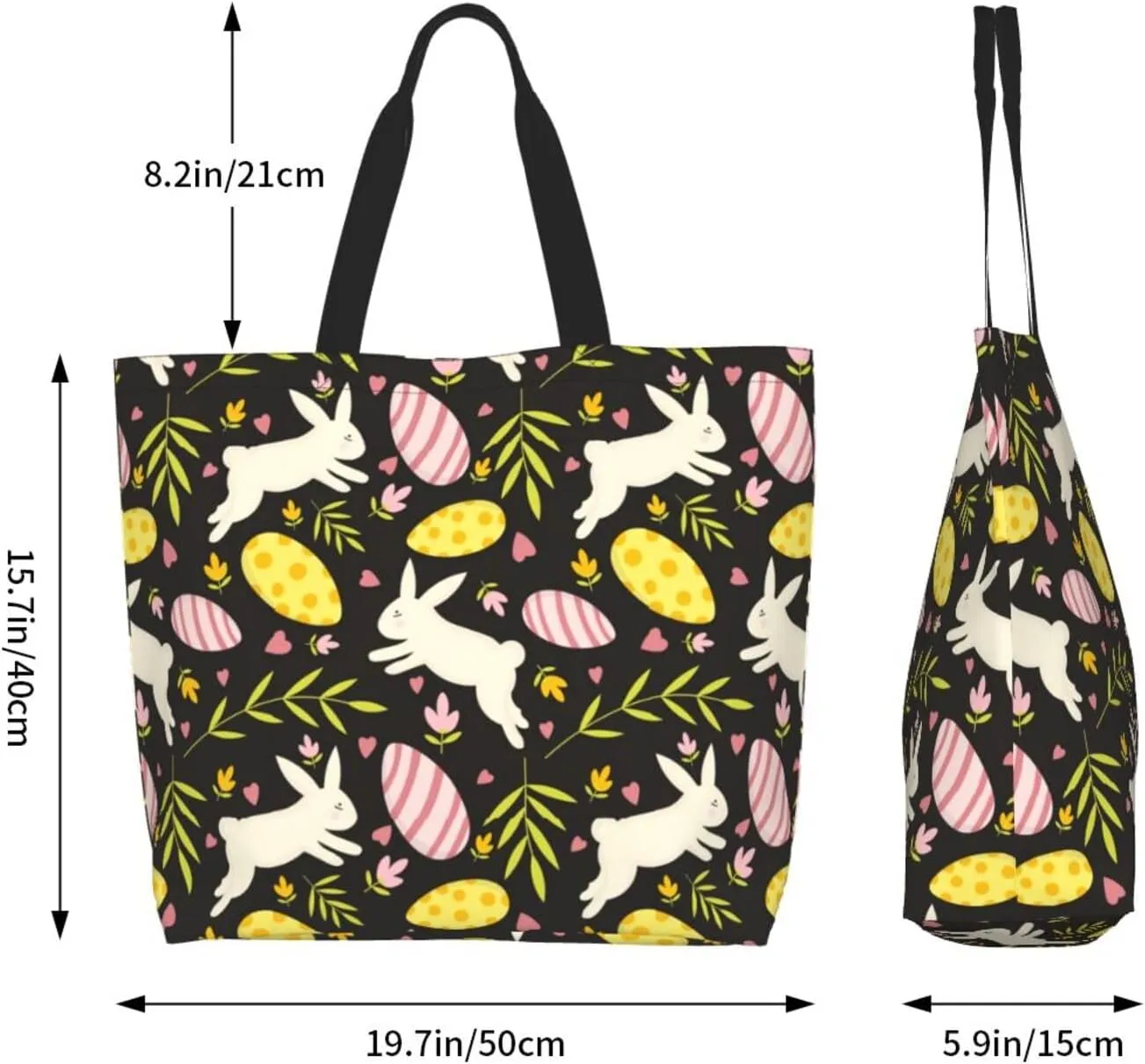 Easter Bags, Easter Bunny Tote Bag for Women Men Reusable Rabbits Shoulder Bag for Shopping, Beach, Travel, Work, Gym