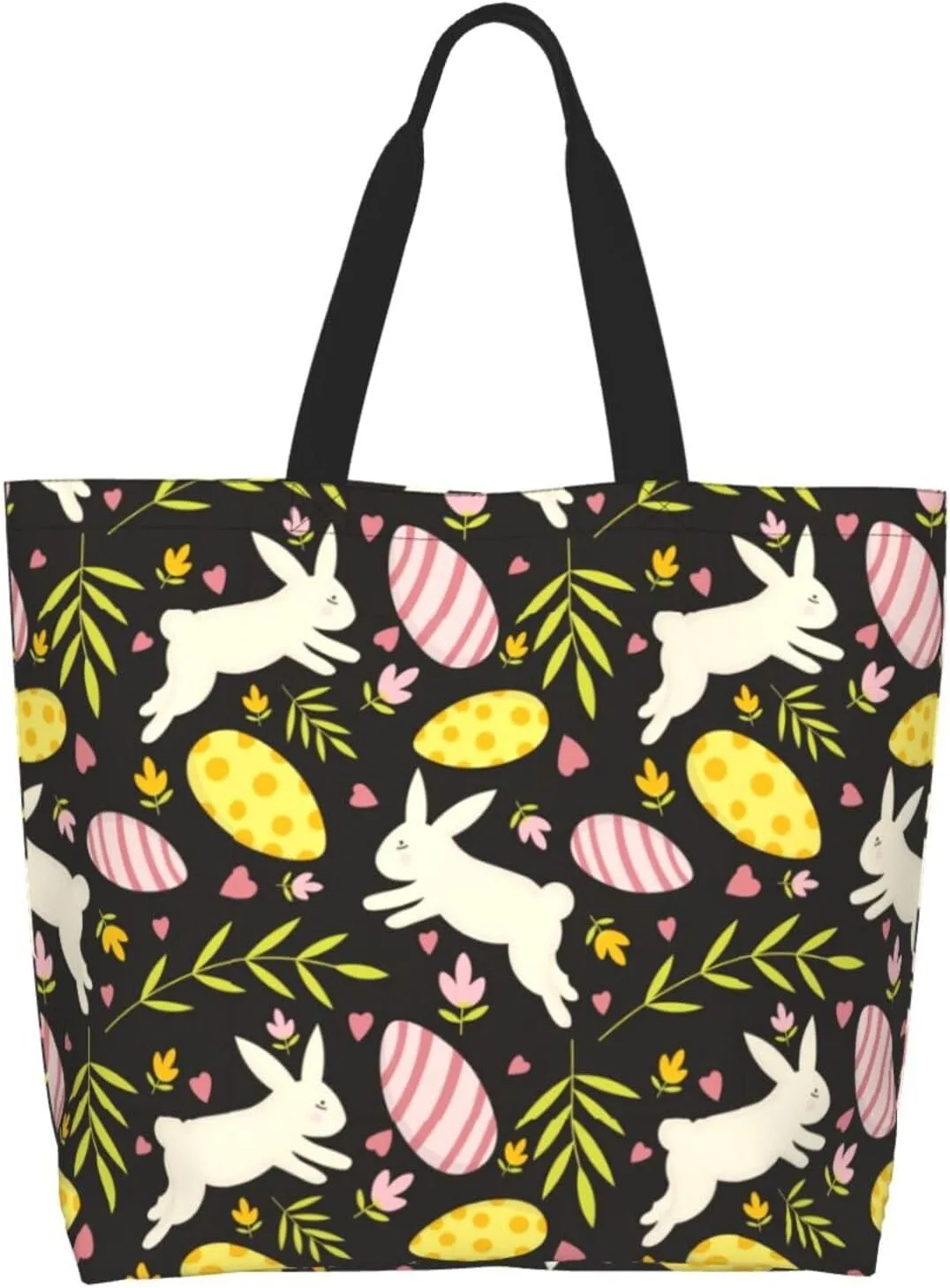 Easter Bags, Easter Bunny Tote Bag for Women Men Reusable Rabbits Shoulder Bag for Shopping, Beach, Travel, Work, Gym