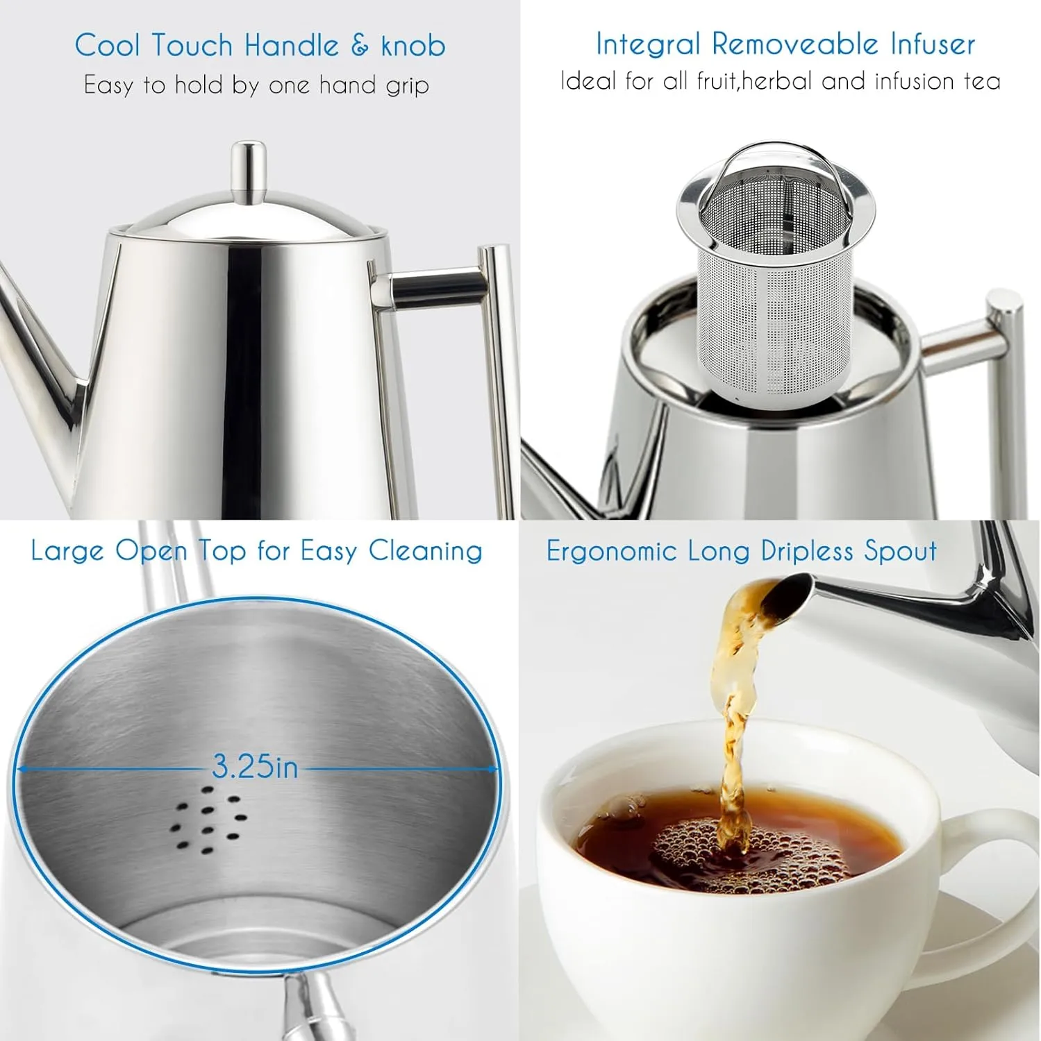 Easyworkz Stainless Steel Teapot with Removeable Infuser 27 oz Stovetop Tea Maker for Fruit Herbal and Infusion Tea