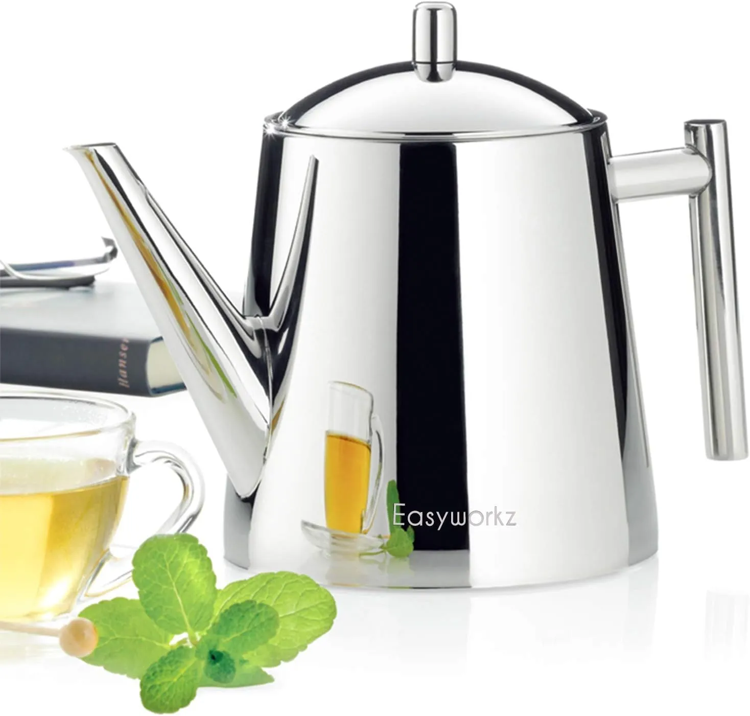 Easyworkz Stainless Steel Teapot With Removeable Infuser 50 oz Stovetop Tea Maker for Fruit Herbal and Infusion