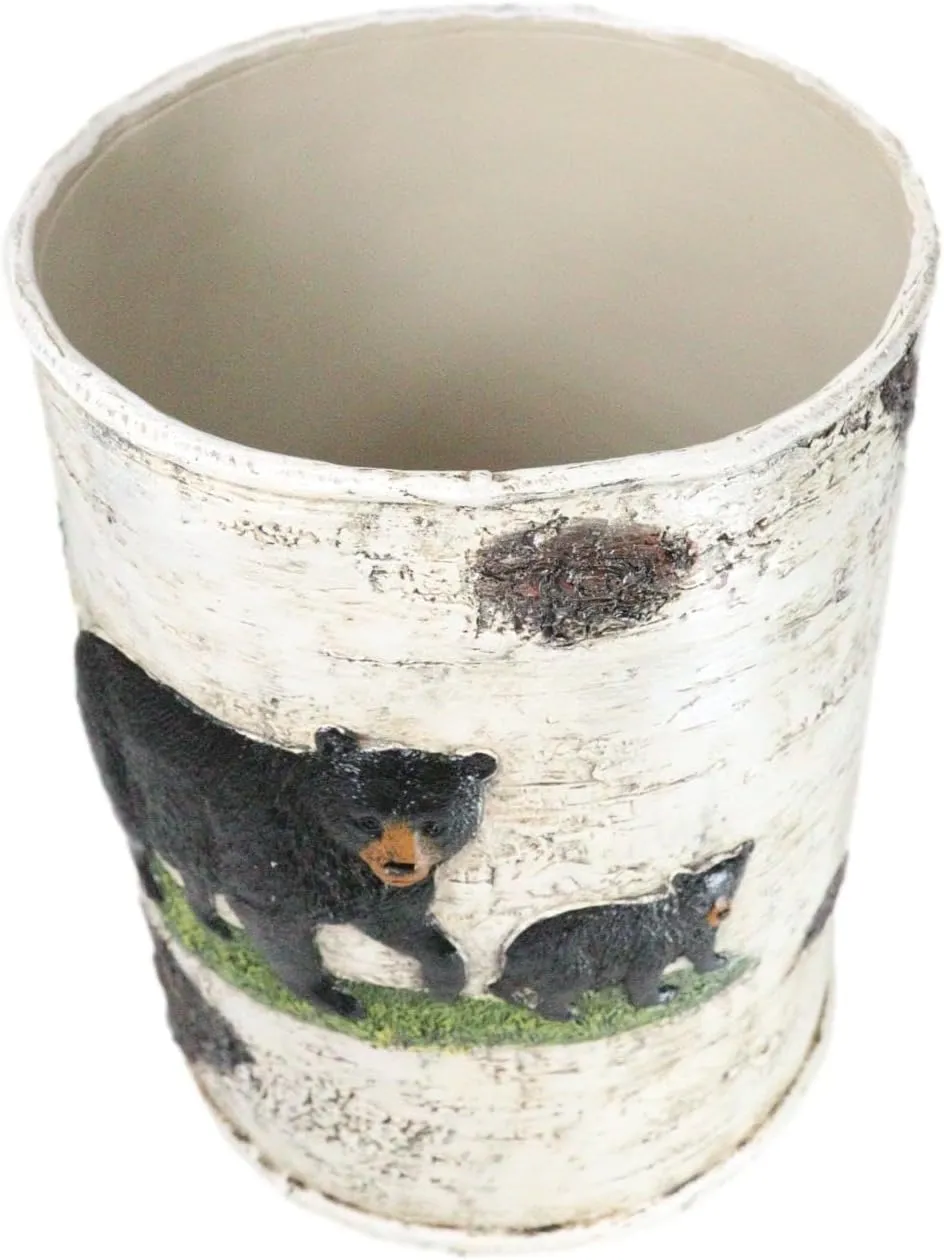 Ebros Wildlife Rustic Black Bear in Pine Trees Forest Bathroom Accent Resin Figurine Accessories with Birch Wood Finish Western Country Cabin Lodge Decorative (Waste Basket Bin)