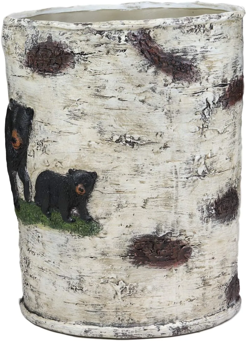 Ebros Wildlife Rustic Black Bear in Pine Trees Forest Bathroom Accent Resin Figurine Accessories with Birch Wood Finish Western Country Cabin Lodge Decorative (Waste Basket Bin)