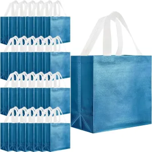 Eccliy 80 Pieces Gift Bags Set Glossy Reusable Tote with Handles Grocery Bags Bulk for Wedding, Bachelorette Party, Christmas(Large,Lake Blue)