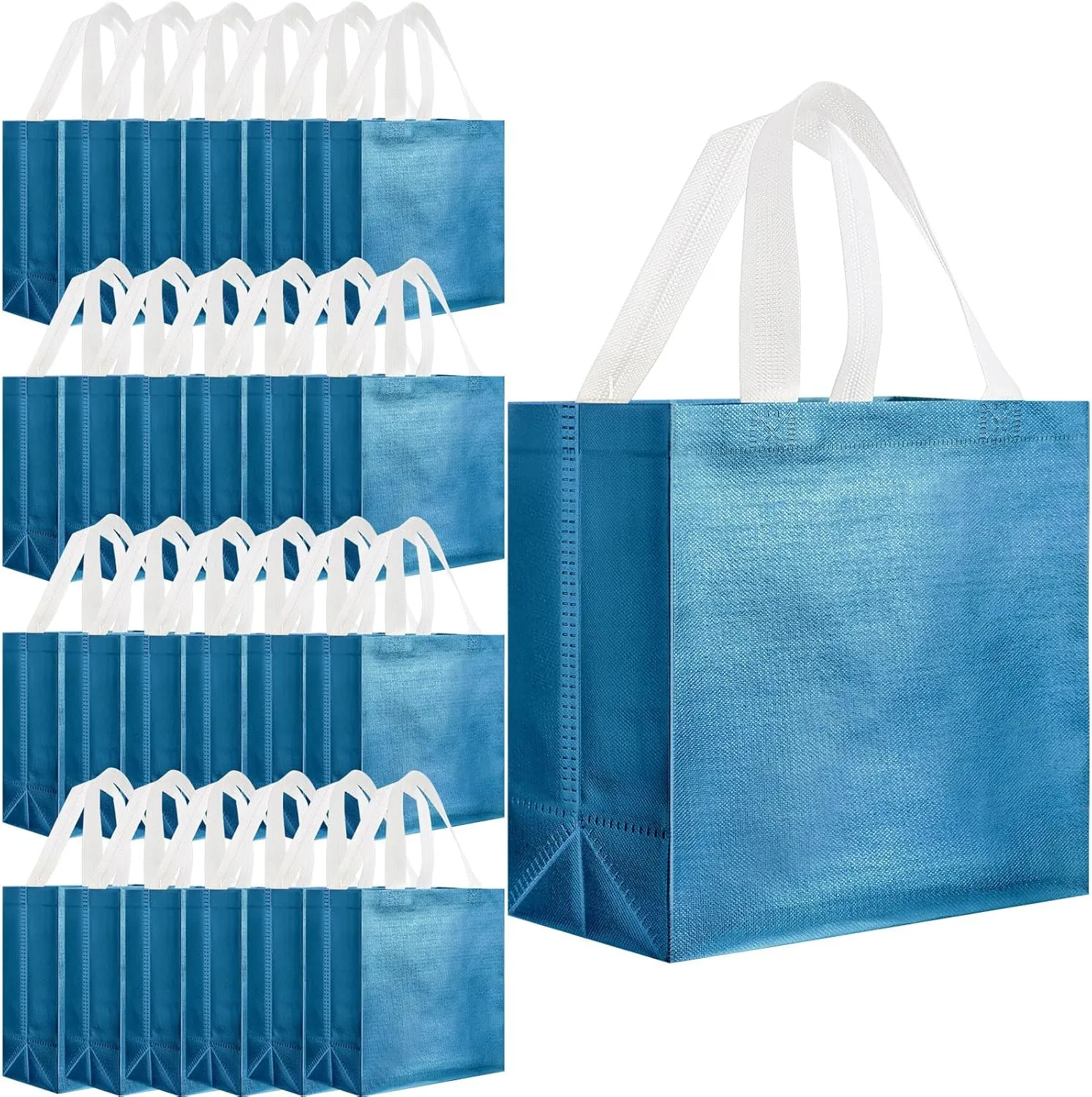 Eccliy 80 Pieces Gift Bags Set Glossy Reusable Tote with Handles Grocery Bags Bulk for Wedding, Bachelorette Party, Christmas(Large,Lake Blue)