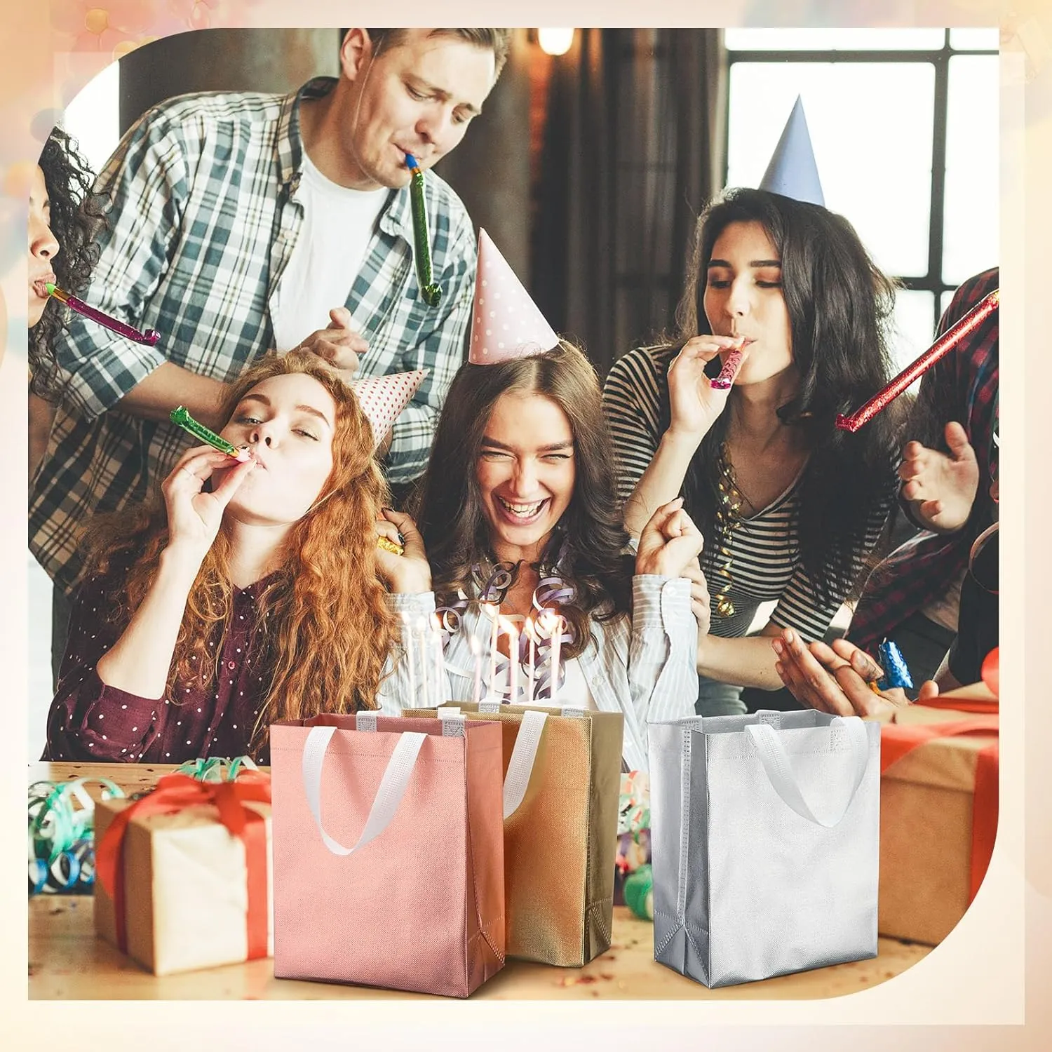 Eccliy 80 Pieces Gift Bags Set Glossy Reusable Tote with Handles Grocery Bags Bulk for Wedding, Bachelorette Party, Christmas(Medium,Gold,Silver,Rose Gold)