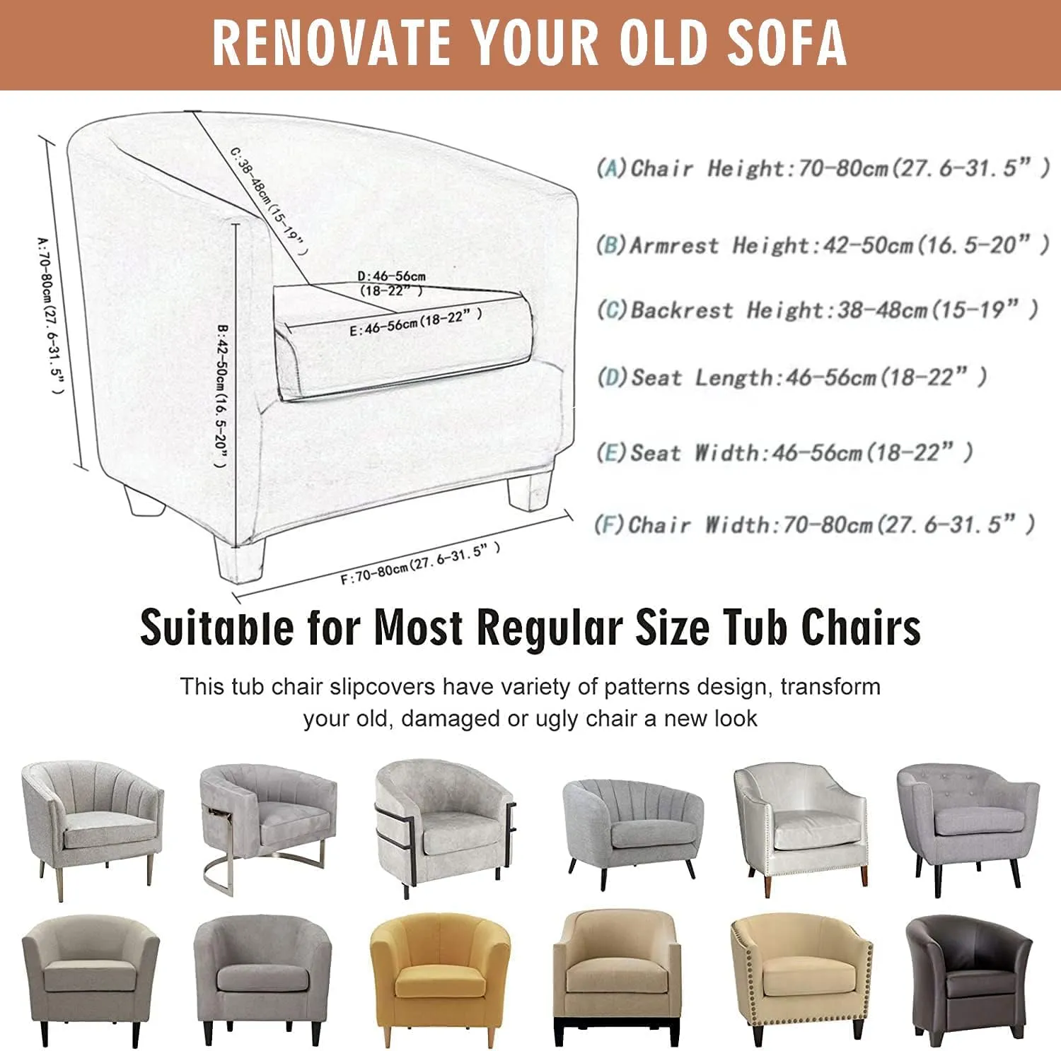 Eco-Ancheng Club Chair Slipcover - Stretch Barrel & Tub Chair Covers - Armchair & Sofa Cover - Removable Couch Protector for Living Room,07