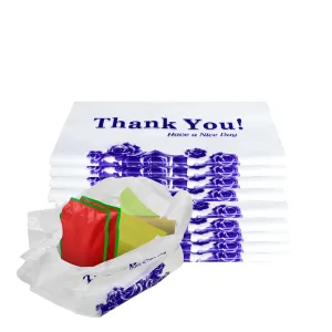 EcoQuality White Flower T-Shirt Plastic Grocery Bags 1/8, 1000ct, 17 x 10 x 6 inches, 16 Micron, Reusable Carry Out Bags