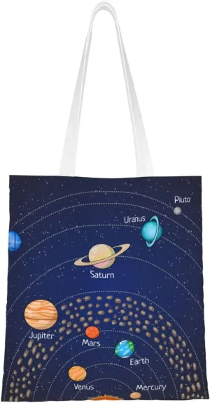 Educational Astronomy Planet Women Canvas Tote Bag Reusable Shopping Grocery Bag Large Beach Gym Bag