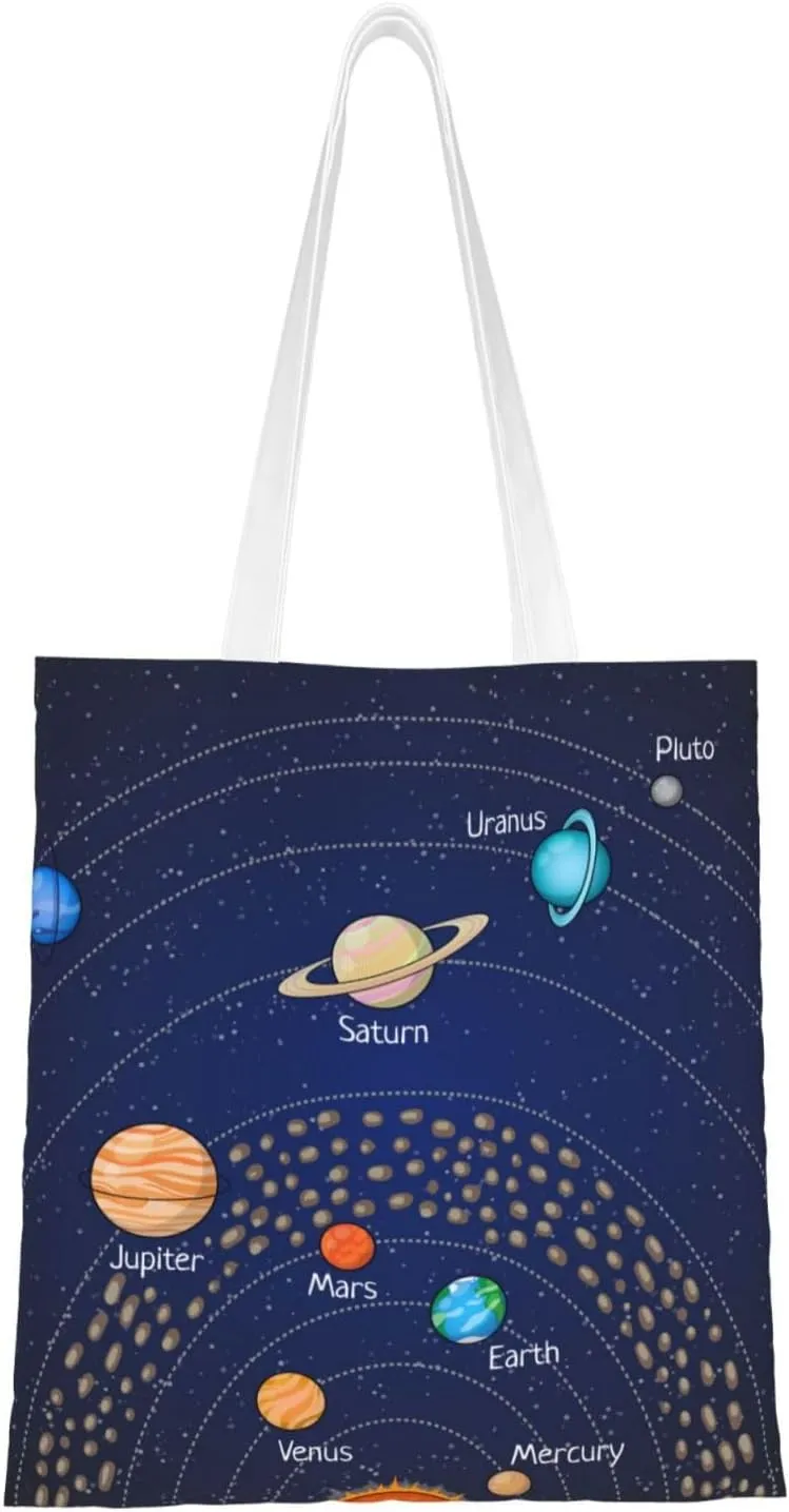 Educational Astronomy Planet Women Canvas Tote Bag Reusable Shopping Grocery Bag Large Beach Gym Bag