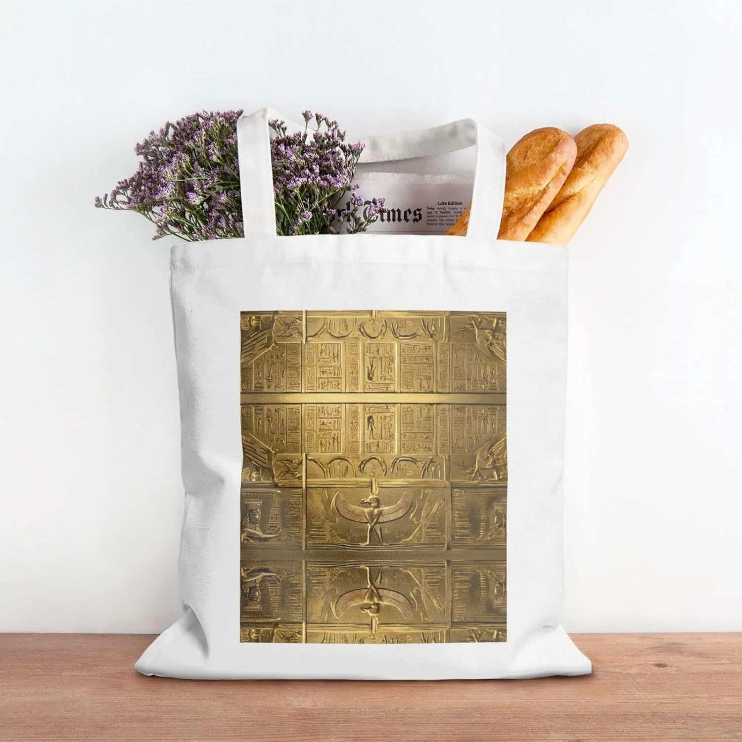Egypt Hieroglyphics Print Canvas Shopping Bag Reusable Eco-Friendly Handbag With Large Capacity For Everyday Use