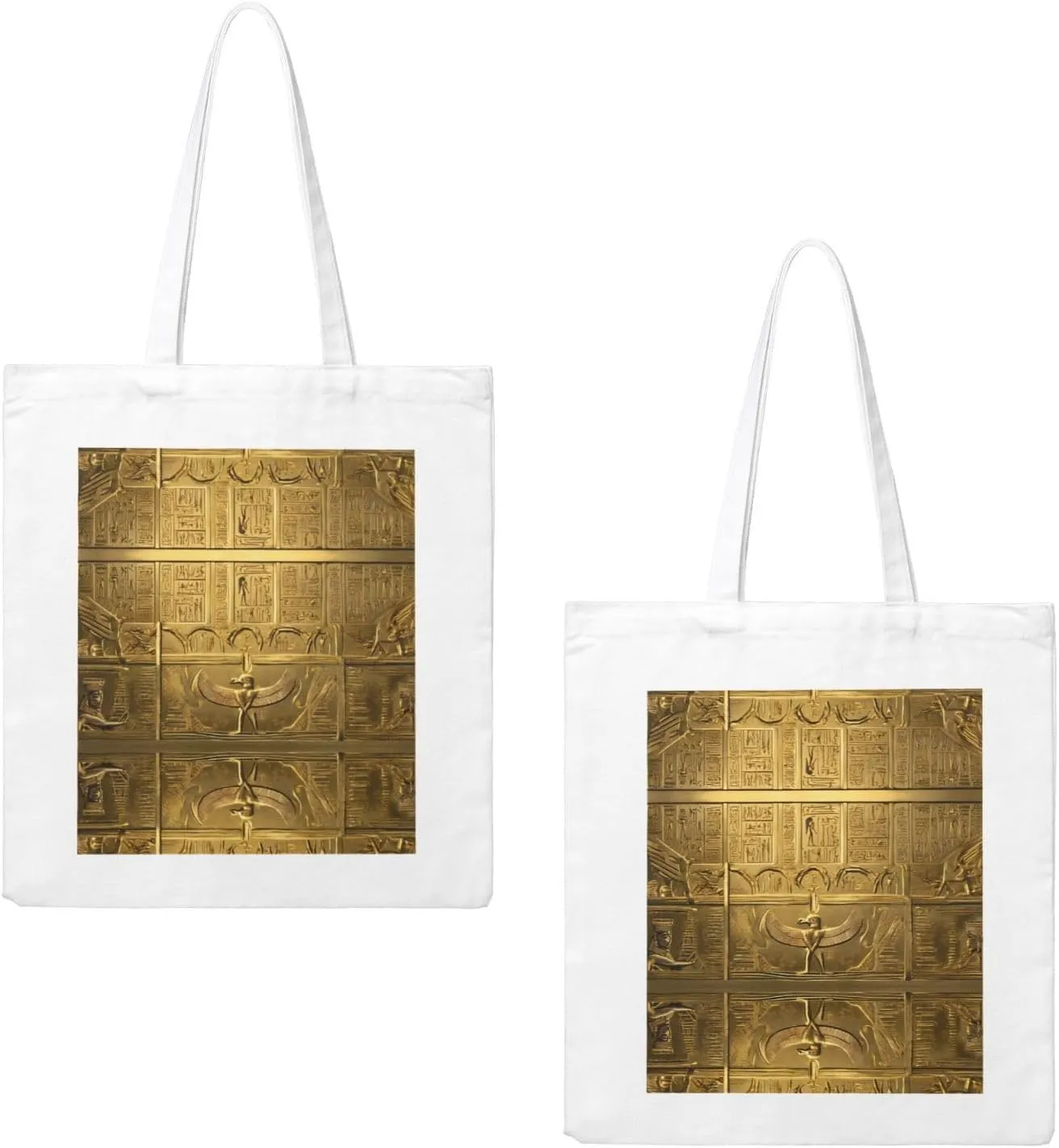Egypt Hieroglyphics Print Canvas Shopping Bag Reusable Eco-Friendly Handbag With Large Capacity For Everyday Use