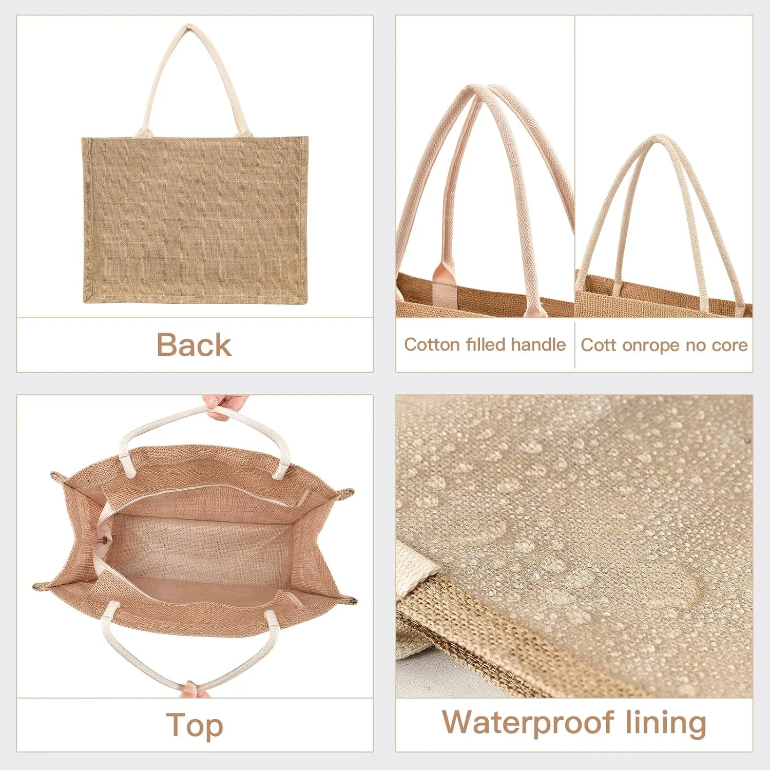 Eionryn Christmas Gold Snowflakes Jute Burlap Tote Bag Winter Holiday Themed Reusable Grocery Shopping Bag Beach Bag Market Bags With Handle for Wedding Party Gift DIY 9.8 x 9.8 x 7.1 inch