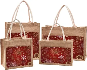Eionryn Christmas Gold Snowflakes Jute Burlap Tote Bag Winter Holiday Themed Reusable Grocery Shopping Bag Beach Bag Market Bags With Handle for Wedding Party Gift DIY 9.8 x 9.8 x 7.1 inch