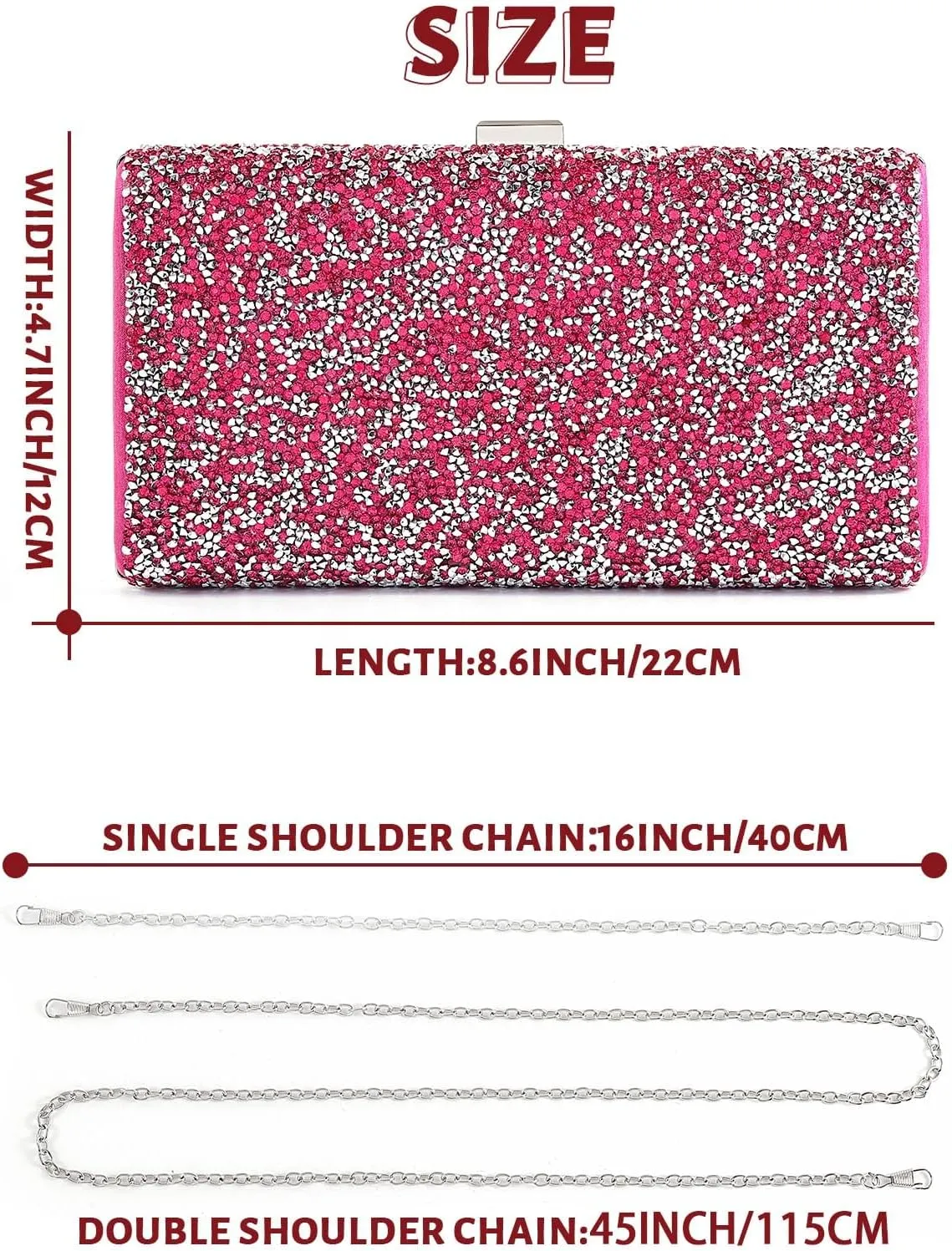 ELABEST Glitter Evening Clutch Bag Double Sided Diamond Bag Crossbody Purse Wedding Party Bag for Women