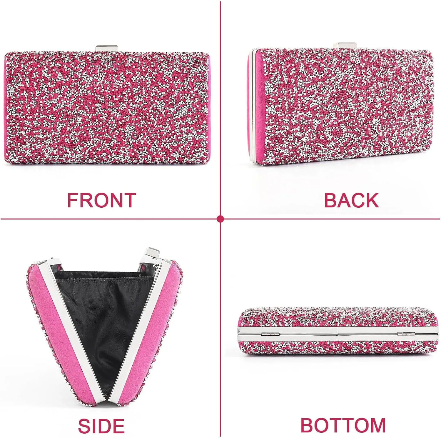 ELABEST Glitter Evening Clutch Bag Double Sided Diamond Bag Crossbody Purse Wedding Party Bag for Women