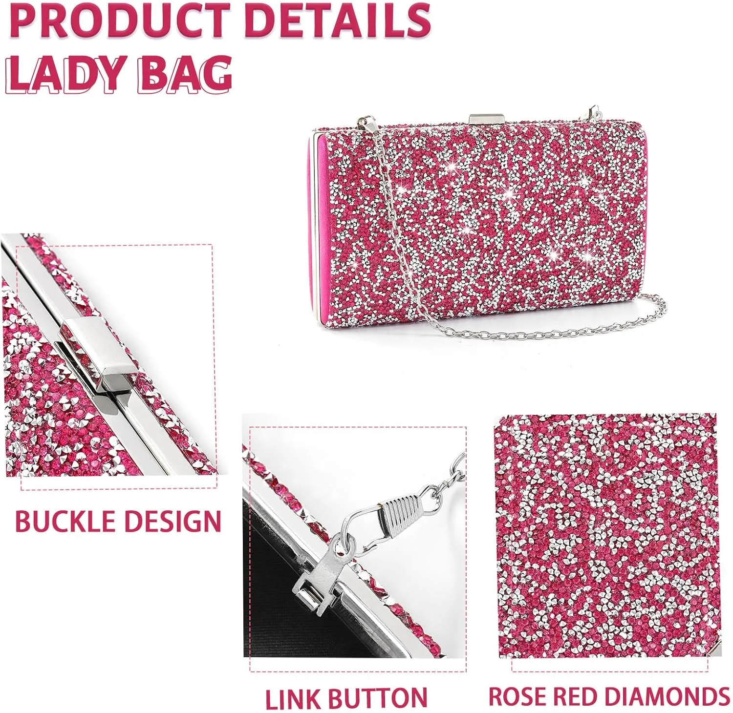 ELABEST Glitter Evening Clutch Bag Double Sided Diamond Bag Crossbody Purse Wedding Party Bag for Women