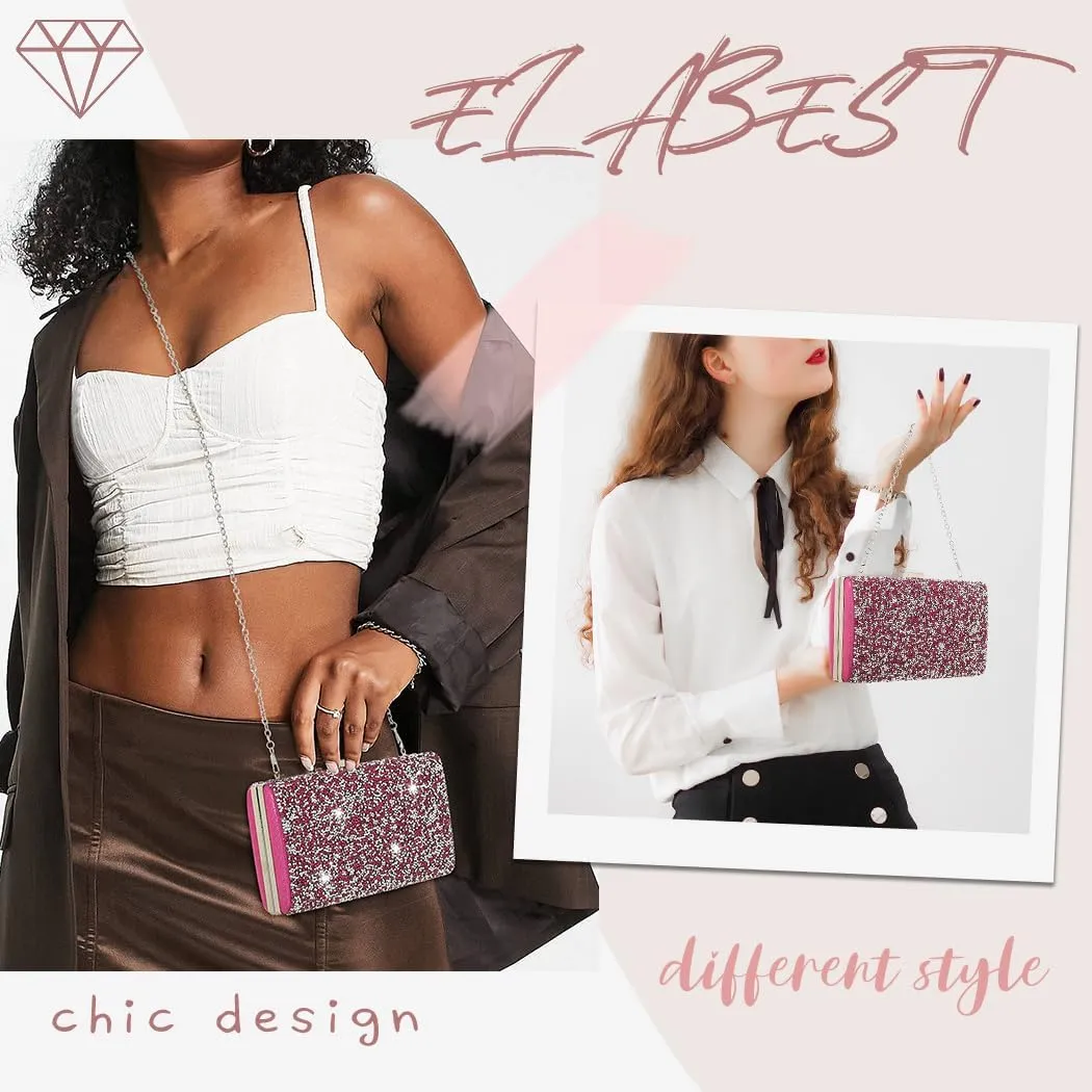 ELABEST Glitter Evening Clutch Bag Double Sided Diamond Bag Crossbody Purse Wedding Party Bag for Women