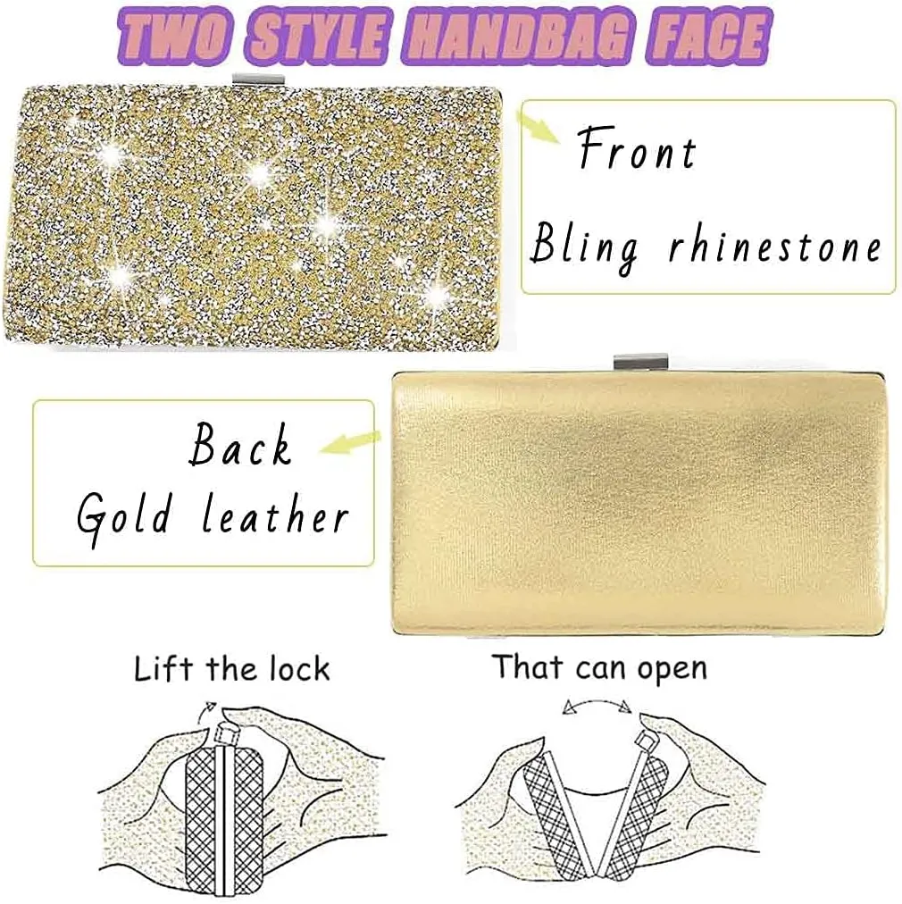 ELABEST Glitter Evening Clutch Bag Single Sided Diamond Bag Crossbody Purse Wedding Party Bag for Women