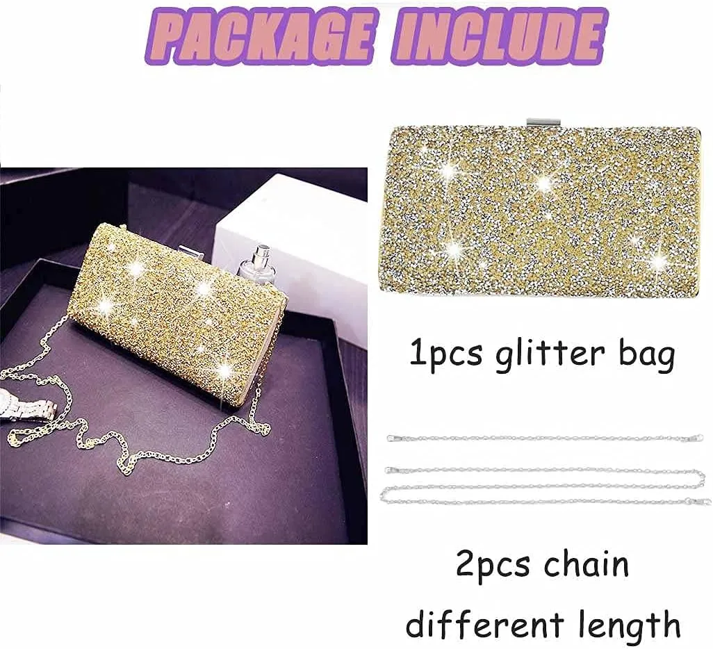 ELABEST Glitter Evening Clutch Bag Single Sided Diamond Bag Crossbody Purse Wedding Party Bag for Women