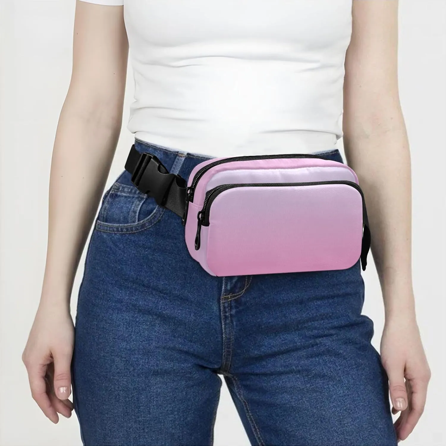 Elegant Blue Light Coral Pink Gradient Fanny Packs for Women Waterproof Large Hip Belt Bag Cute Crossbody Waist Bag