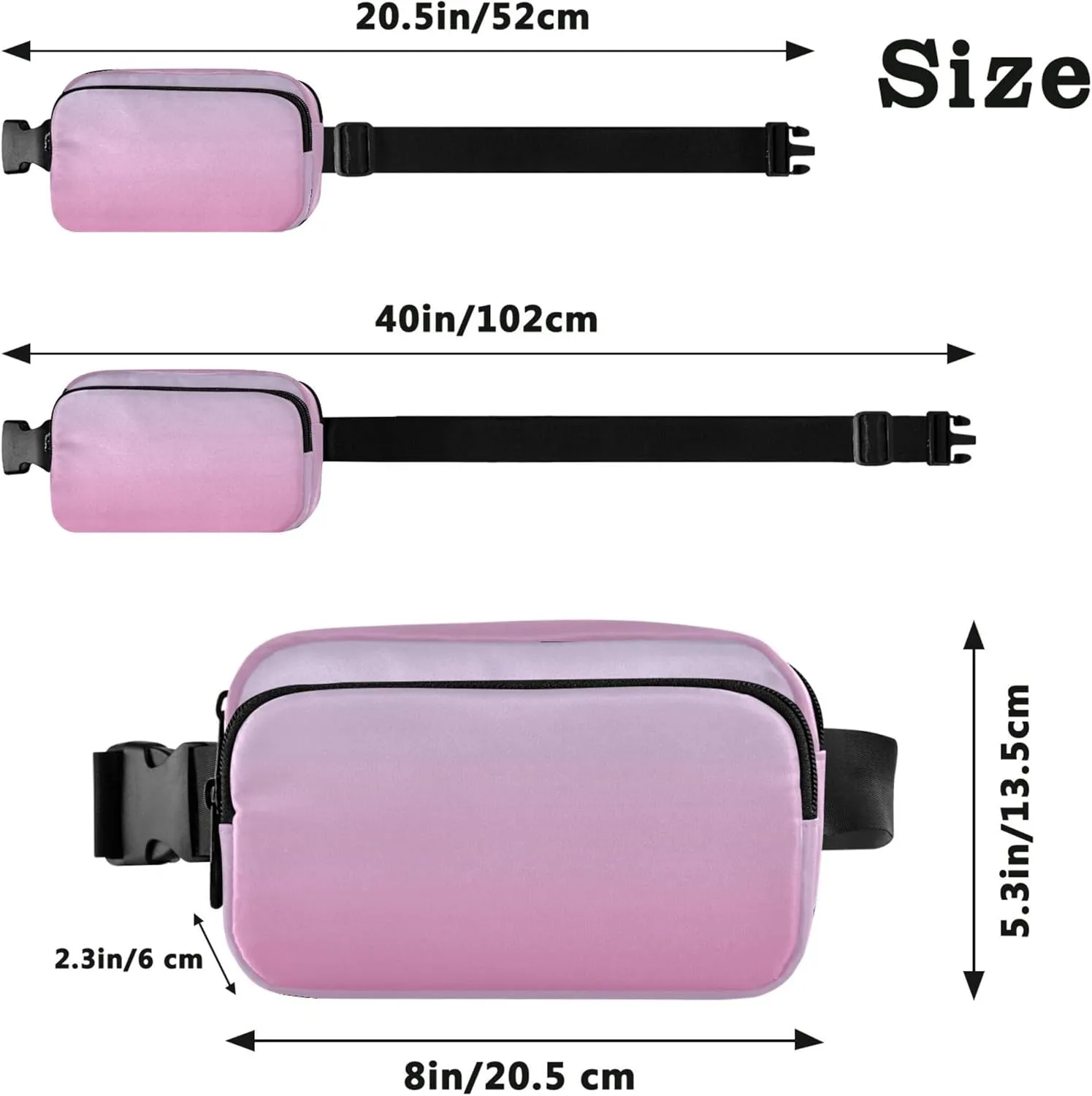 Elegant Blue Light Coral Pink Gradient Fanny Packs for Women Waterproof Large Hip Belt Bag Cute Crossbody Waist Bag