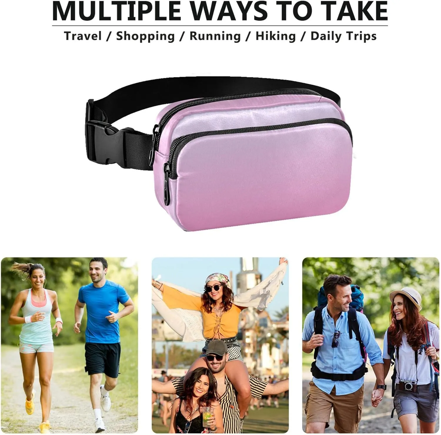 Elegant Blue Light Coral Pink Gradient Fanny Packs for Women Waterproof Large Hip Belt Bag Cute Crossbody Waist Bag