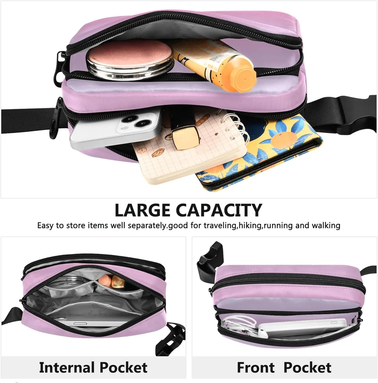 Elegant Blue Light Coral Pink Gradient Fanny Packs for Women Waterproof Large Hip Belt Bag Cute Crossbody Waist Bag