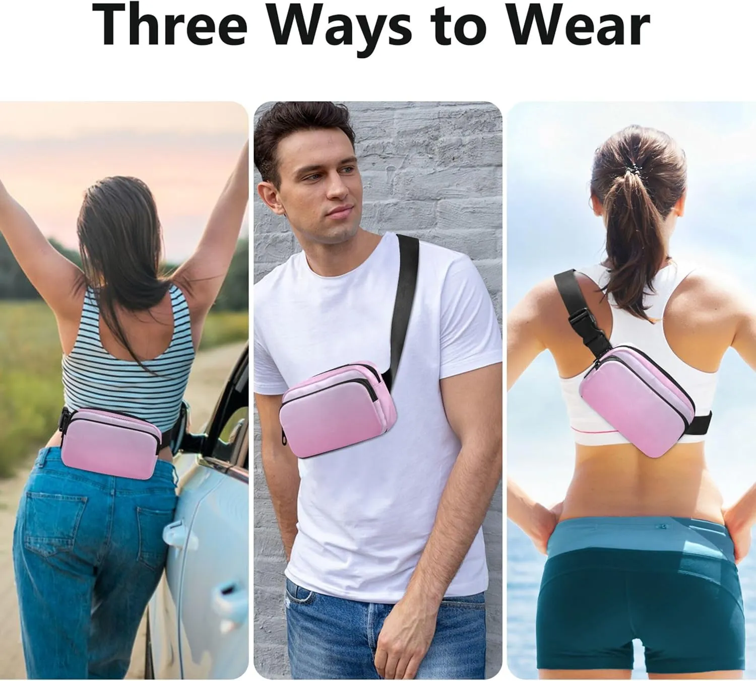 Elegant Blue Light Coral Pink Gradient Fanny Packs for Women Waterproof Large Hip Belt Bag Cute Crossbody Waist Bag