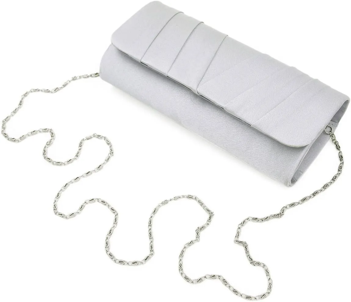 Elegant Classic Solid Satin Pleated Satin Flap Clutch Evening Bag Handbag