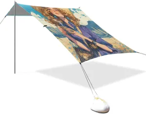 Elegant Explorer Foldable Beach Cabana UPF50  Lightweight Shade Sun Shelter with Sandbags and Shovel for Family Trips, Picnics & Camping
