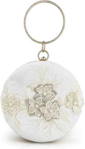 Elegant flower Embroidery Round Dinner Bag – Chic Evening Clutch for Women’s Banquets, Weddings, and Social Events