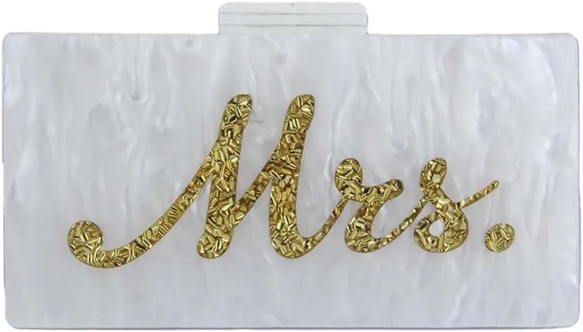 Elegant Ladies Acrylic Evening Bag MRS Wedding Clutch Bridal Purse Marble Chain Shoulder Bag for Banquet Prom Party