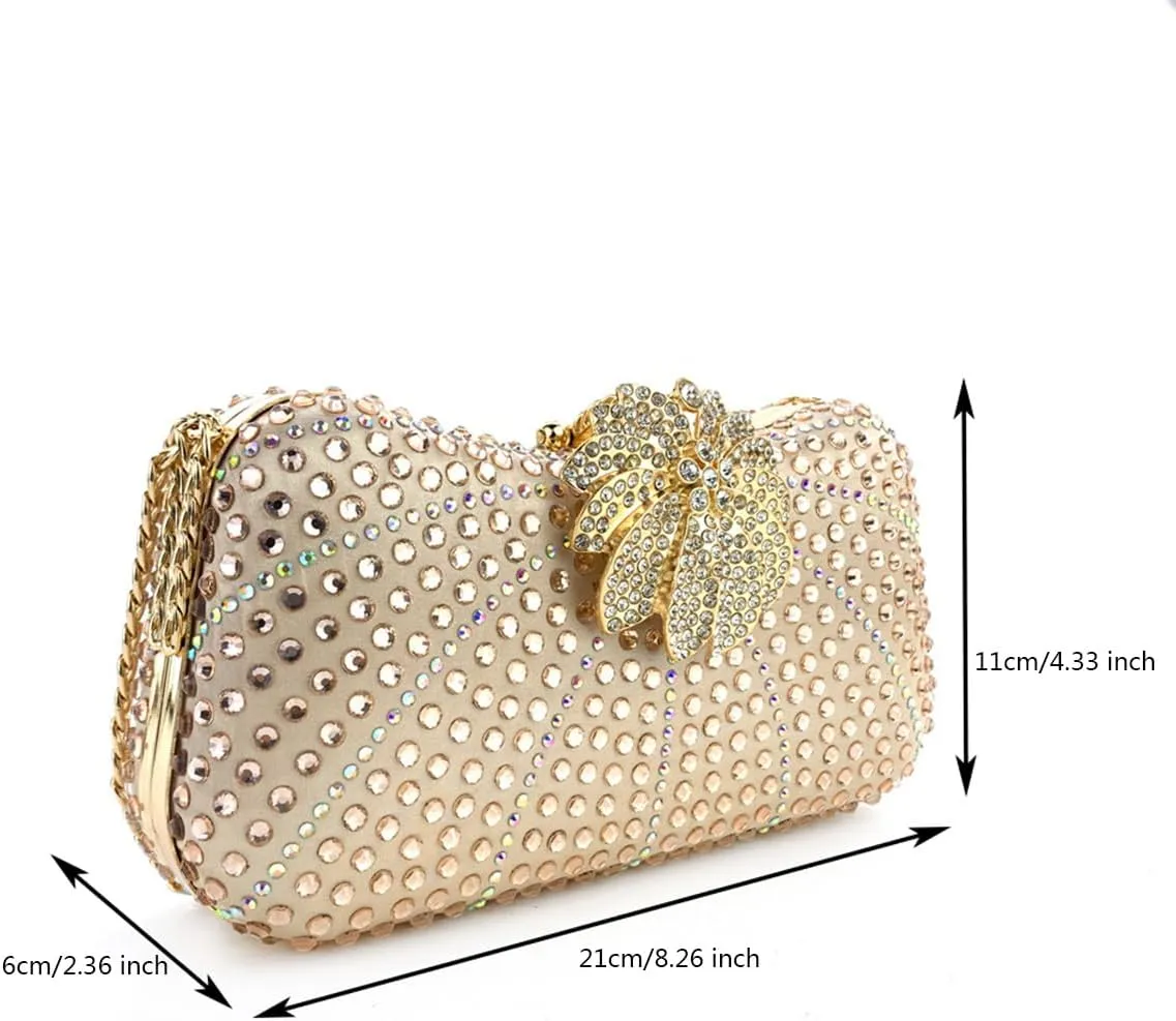Elegant Ladies Diamond Evening Clutch Floral Handbag Crystal Shoulder Bag Sparkly Women Purse for Cocktail Party Prom