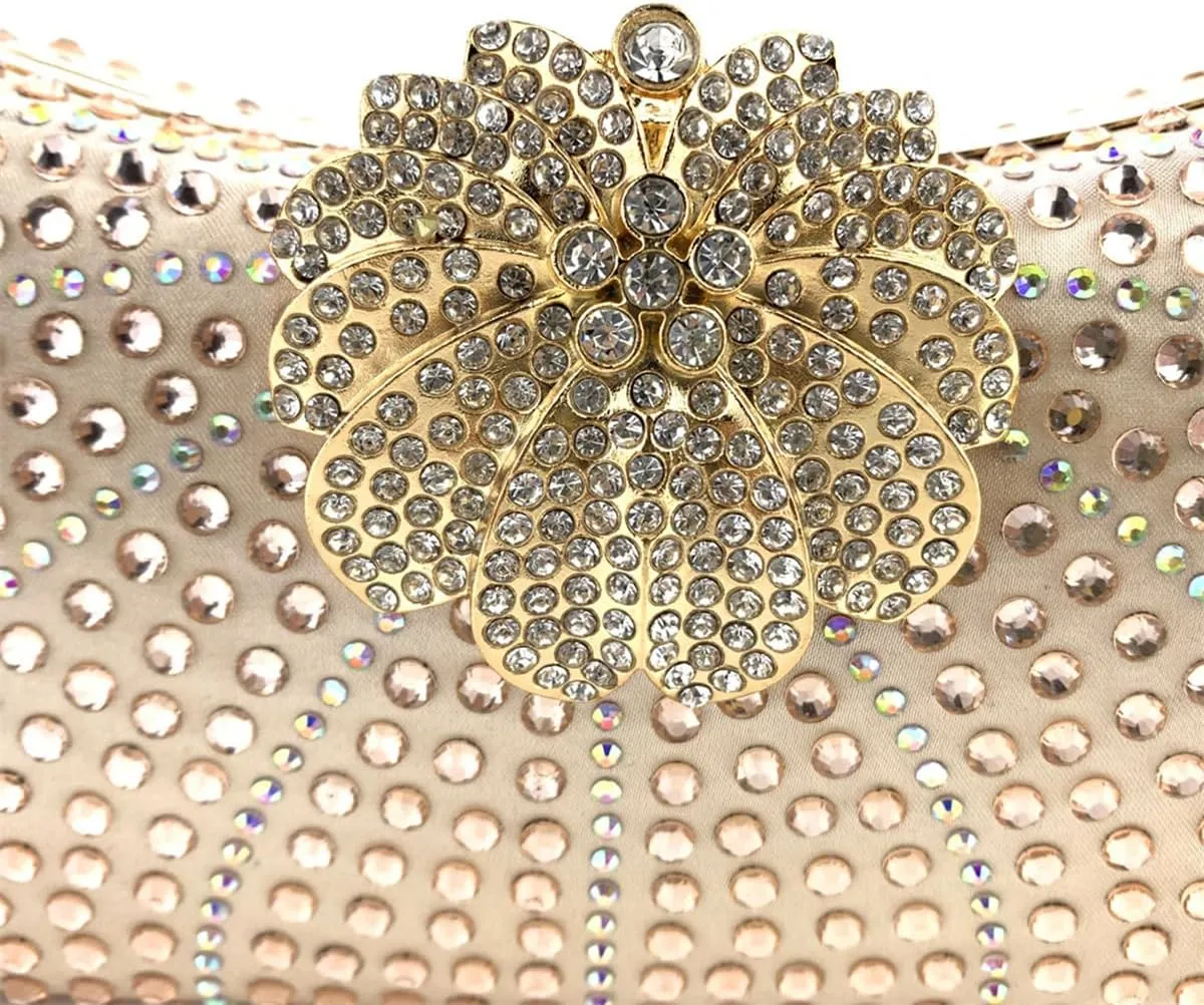Elegant Ladies Diamond Evening Clutch Floral Handbag Crystal Shoulder Bag Sparkly Women Purse for Cocktail Party Prom