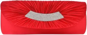 Elegant Pleated Satin Flap Crystal Clutch Evening Bag - Diff Colors Avail