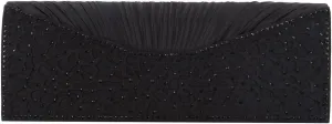 Elegant Pleated Satin Floral Crystal Flap Clutch Evening Bag - Diff Colors Avail