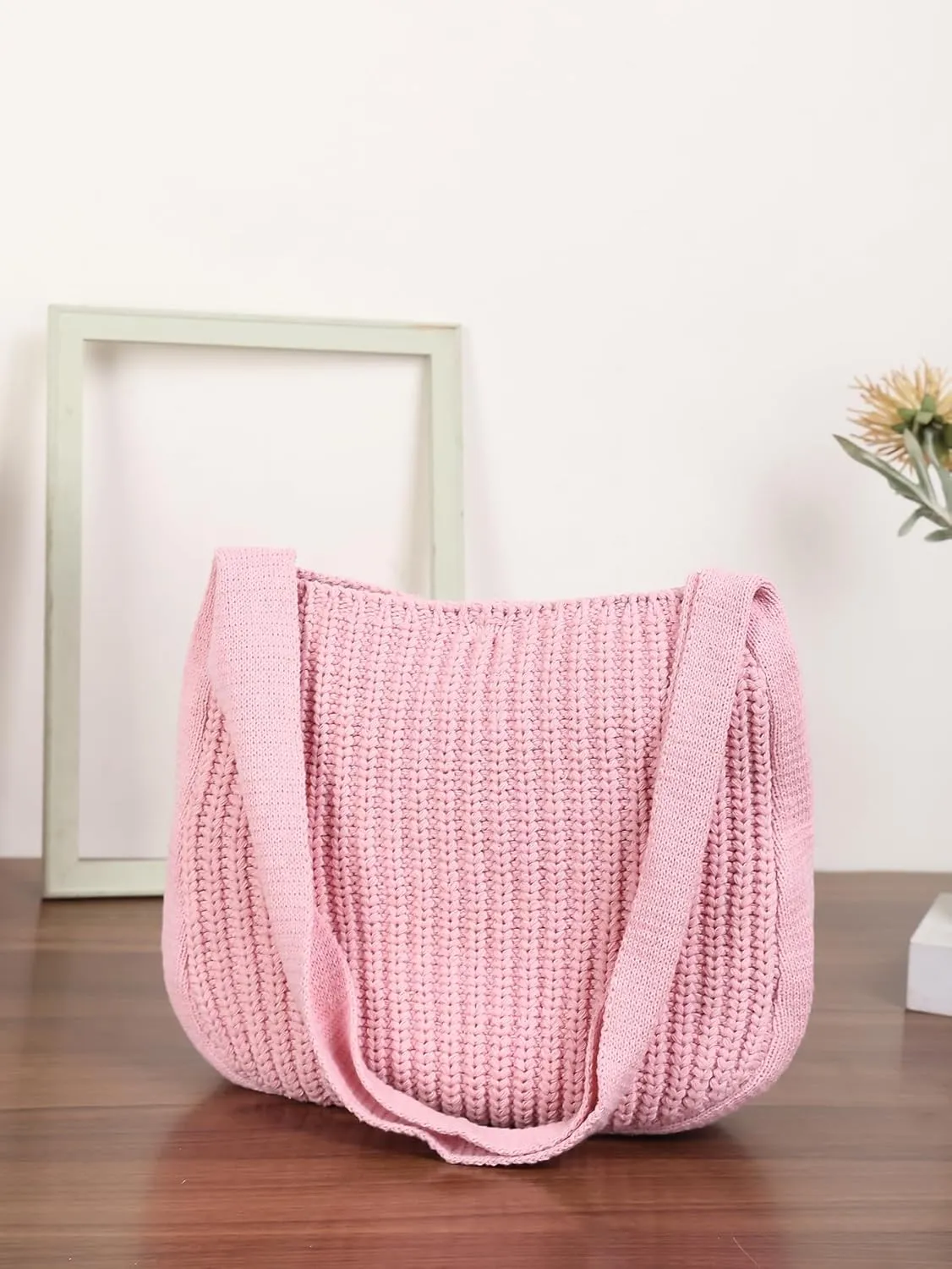 ENBEI Women's Crochet Tote Bag Knit Shoulder bag,Aesthetic Bag,Cute Eco-Friendly Tote for Travel,Daily Use,Gift Box Packaging