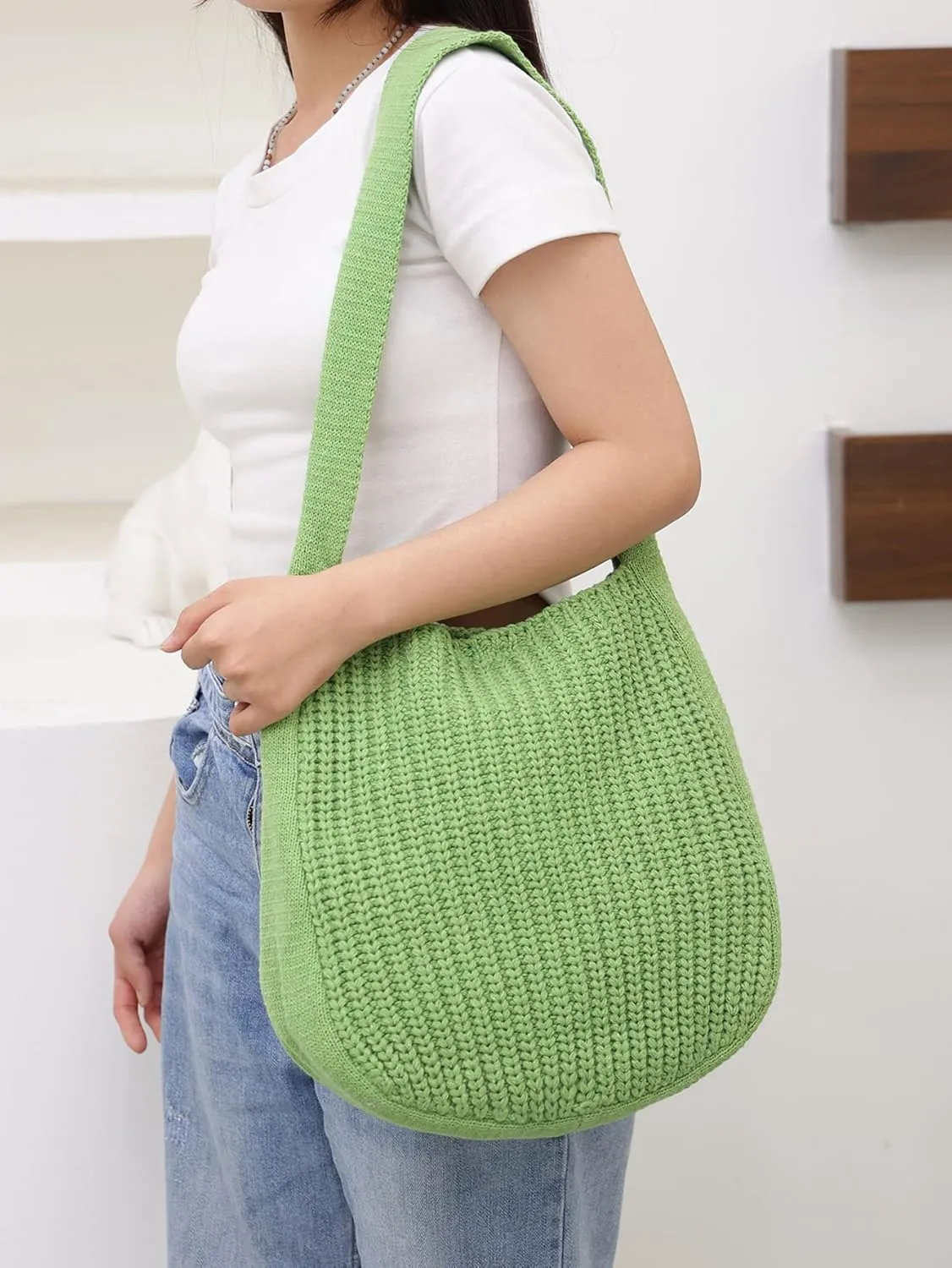 ENBEI Women's Crochet Tote Bag Knit Shoulder bag,Aesthetic Bag,Cute Eco-Friendly Tote for Travel,Daily Use,Gift Box Packaging
