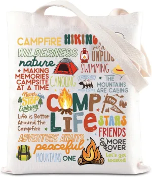 ENSIANTH Camp Life Gift Camper Tote Bag Summer Camp Gift Camping Forest Adventure Reusable Grocery Bag Van Outdoor Gifts